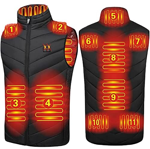 Chaleco Calefactable para Hombres Mujer, USB Eléctrico Chaqueta Calentada con 11 Zonas de Calefacción, 3 Niveles de Calefacción, Chaqueta Más Cálida para Exterior Caza Pesca Esquiar(Black,3XL)