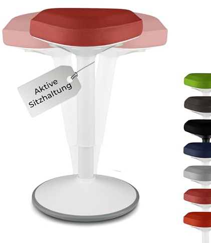 standup.Today Wackelhocker Elmo (Weiß/Rot) – Sitzhocker höhenverstellbar 55-80 cm – Ergonomischer Hocker für Büro & Zuhause – Bürohocker mit Schwingeffekt – Schreibtischhocker