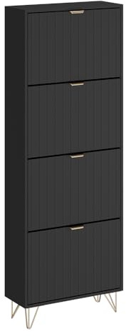 Vicco Schuhschrank Helge, Schwarz, 60 x 166.7 cm | 4 Fächer, zur Aufbewahrung von Schuhen im Eingangsbereich