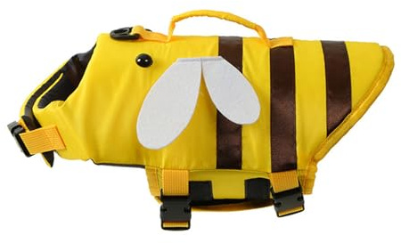 Hundeschwimmweste, verstellbar, Sicherheits-Schwimmweste, Haustier-Rettungsring mit Griff, for Schwimmen, Surfen, Bootfahren for kleine Hunde, Welpen und große Hunde (L, gelbe Biene)(Yellow Bee,XXS)