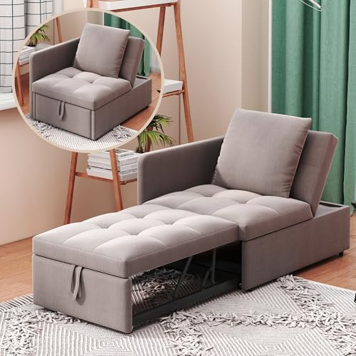 Gelukueub Divano letto imbottito 3 in 1 divano letto multifunzione in tessuto di lino con schienale regolabile, divano reclinabile per piccoli spazi
