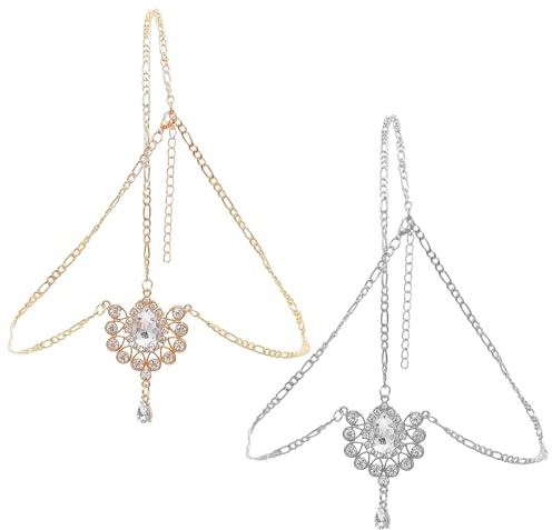UOPJDD 2 Morceaux De Chaîne De Tête De Pendentif en Strass, Rétro Et À La Mode, Coiffure Simple pour Les Femmes, Bijoux De Front Réglable, Décoration De Coiffure Créative.