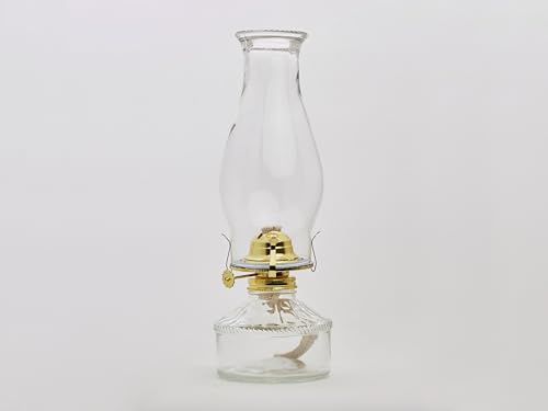 Quinque Lampara Aceite Farol Queroseno de Cristal con Detalles en Dorado Mecha Algodón Regulador 32 cm