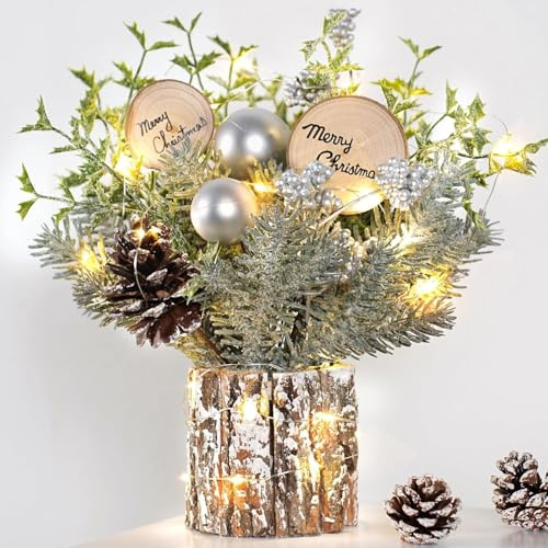 N&T NIETING Mini Weihnachtsbaum mit warmweißen LED-Lichtern, Künstlicher Kleiner Weihnachtsbaum, Tischplatte Weihnachtsbäume für Weihnachtsdekorationen Tischplatte Kleiner Weihnachtsbaum(30CM)