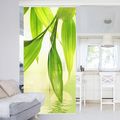 micasia Schiebegardine halbtransparent 60er Paneel Klett Blumen Textil lichtdurchlässig - Gräser Modern Flächenvorhang grün Wohnzimmer Schlafzimmer 1309 (120x250 cm - 2er Set)