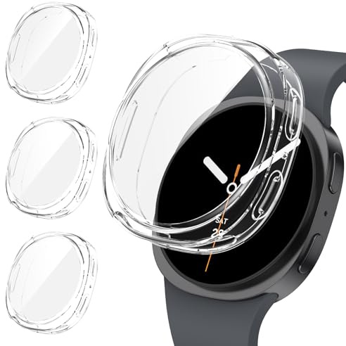 Kamita [3Pack] fodral kompatibelt med Samsung Galaxy Watch 8 44 mm, mjuka TPU-stötfångare fodral med skärmskyddsfilm, stöttåligt heltäckande skyddsfodral för Samsung Galaxy Watch 8 44 (klar x 3)