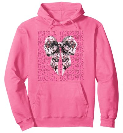 Bull Rider Bull Riding Coquette Bow Pink Ribbon Pullover Hoodie