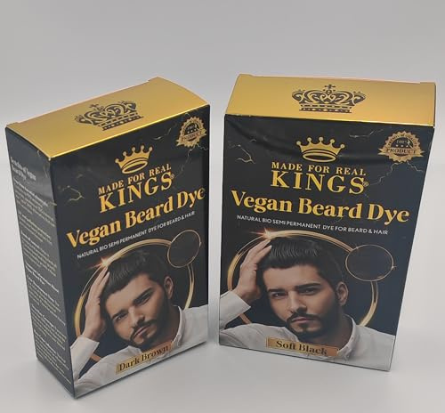 Vegan Beard Dye, For men Colour Soft Black, Made for Men that have allergic reactions to chemical dyes 100g 2x 50g sachets, Cover your grey hairs the natural way.