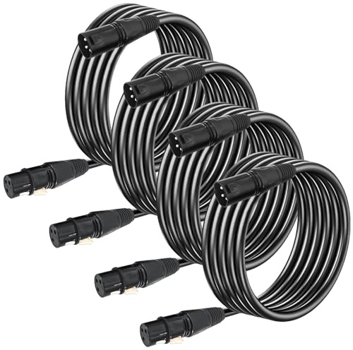 Leikurvo 4-pack Dmx kabel 3 m, 3-stifts XLR kabelset, XLR-kontakt till hona, XLR mikrofonkabel, balanserad DMX-kabel för scen, mikrofon och ljudinställning
