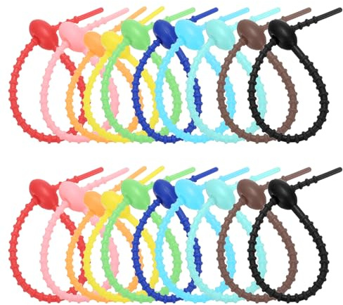 PATIKIL 15cm Silicone Cable Ties, 20pcs Rubber Reusable Twist Zip Ties Organizer for Home Office Kitchen Food Bags Wires Adjustable Bag Clip, Colorful