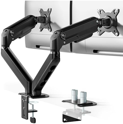 monTEK Dual Monitor Arm for 17–32 Screens, Holds up to 9kg Each | Mechanical Spring Dual Desk Mount, tilt/swivel/rotate, height adjustable, VESA 75/100, clamp/grommet, cable management