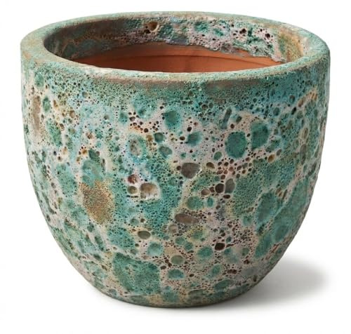 Teramico Pflanzgefäß Keramik rund frostfest (Lava Grün, 21cm x 18cm) | Runder Premium Blumentopf in echter Handarbeit. In vielen Größen & Farben ideal für Garten und Balkon kombinierbar.