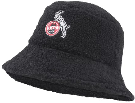 1. FC Köln Fischerhut Teddy – Offizieller Fan Bucket Hat aus Teddyfell – Warm & Kuschelig – Schwarz – Unisex Winterhut – Köln Fanartikel