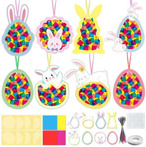 24 Stück Ostern Basteln Kinder, Ostern Basteln, Basteln Frühling, Fensterbilder osterdeko, Frühlingsdeko Fenster für Ostern, Fenster Dekoration Mit Buntglas-Effekt, Osteraufkleber, Ostergeschenke