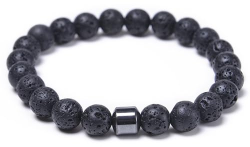 MojoFlow Magnetarmband für Herren - Natürliche Steine Handarbeit Armband mit 800 Gauss Magneten, Wellness Energie Balancing, Leicht & Stilvoll, Unisex Schmuck Geschenk (Armband aus Vulkangestein)