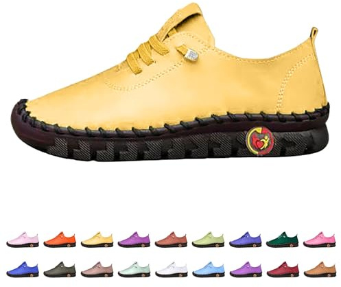 Sommarskor dam eleganta platta – joggingskor dam dämpade ventilerande barfotaskor enfärgade damskor bekväma fritidsskor fashionabla sportskor tjock sula sneakers, Ljusgul, 36 EU