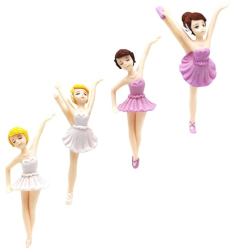 BCOATH 4 Stück Ballerina Kuchenaufsatz Weiße Violette Cartoon Tortenverzierung Geburtstagsdeko für Kinderparty nicht Essbare Tortendekoration