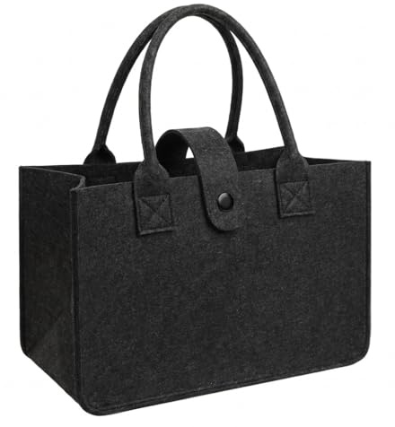 Generisch Filztasche Einkaufskorb mit Henkel Faltbar 39x20x26cm 20L Shopper Filz Aufbewahrungskorb Stabil Tragetasche Einkaufstasche groß Organizer Tasche für Auto Picknick Büro Regal (Dunkelgrau)