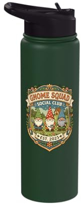 Gnome Squad Social Club Garden Gnomes Cute Outdoor Fun Stainless Steel Insulated Water Bottle