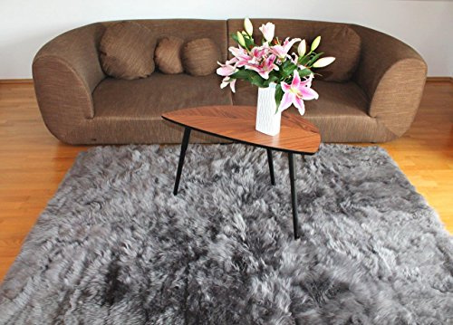 Naturasan, tappeto di design in stile flokati, a pelo lungo e in lana di pecora biologica, stile retrò, dark grey, 160x230