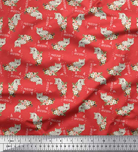 Soimoi Orange Baumwolle Batist Stoff Begonie & Katze Kinder Stoff drucken Meter 56 Zoll breit