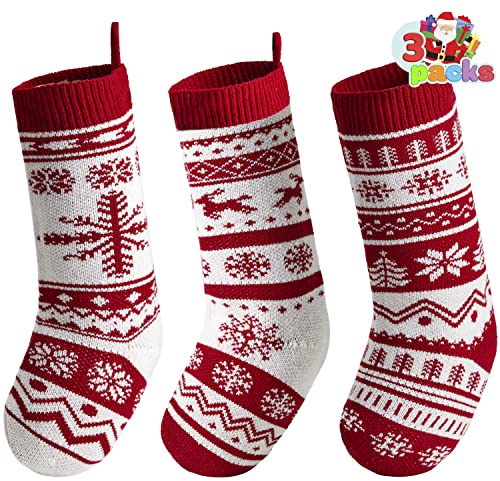 JOYIN 3 Pack 45.7cm Gestrickte Weihnachtsstrümpfe, große rustikale Garn Nikolausstrumpf-Nikolausstiefel für für Weihnachten Familien Feiertagsdekorationen Weihnachtsbaum