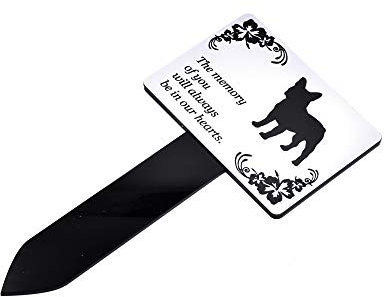 Plaque commémorative pour chien avec piquet argenté et noir – Jardin extérieur étanche (bouledogue français)