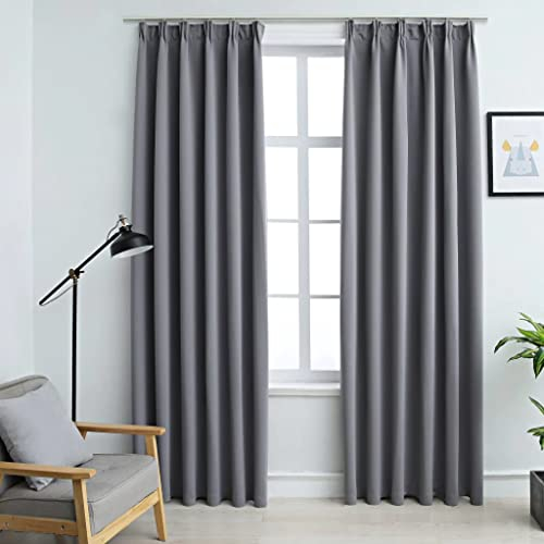 vidaXL 2X Vorhang Verdunkelung mit Haken Verdunkelungsvorhang Kräuselband Thermo Gardine Blickdicht Vorhänge Wohnzimmer Grau 140x225cm