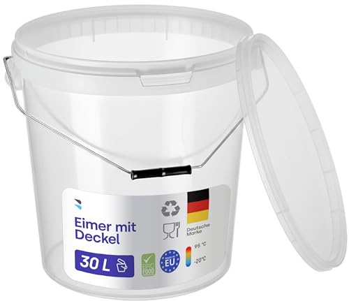 BenBow Eimer mit Deckel 30l transparent 30 Liter - lebensmittelecht, stabil, luftdicht, auslaufsicher, geruchsneutral - Aufbewahrungsbehälter aus Kunststoff, mit Griffen - leer