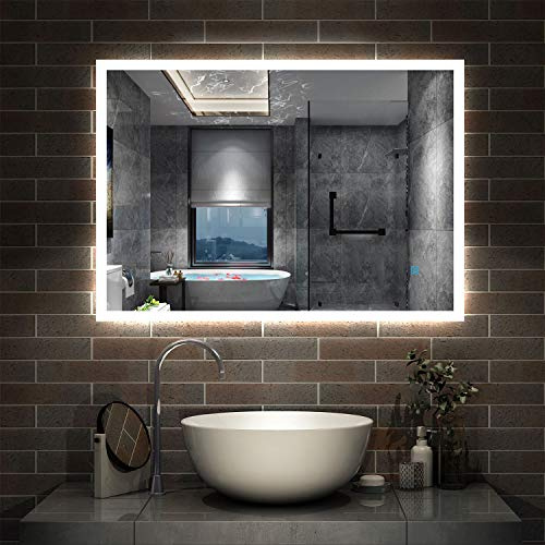 Aica Sanitär LED Spiegel Bad 80×60cm Badspiegel mit Beleuchtung Lichtspiegel Badezimmerspiegel Wandspiegel Touch-Schalter Antibeschlag IP44 Kaltweiß energiesparend