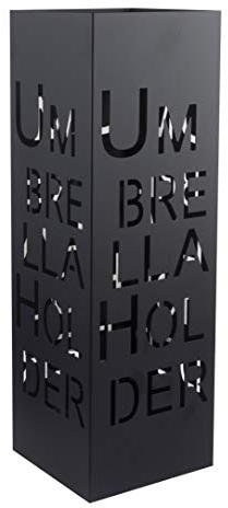 Baroni Home Porte Parapluie Design Moderne en métal, Porte-parapluies avec écrit Umbrella Holder, avec bac d'égouttement extractible et Crochet dans l'intérieur, Noir, 49x15,5 cm