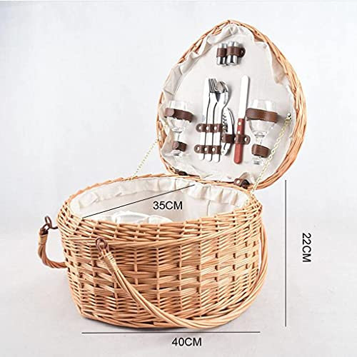 YRHH Willow Wasserdichter Camping Picknickkorb, Herzförmiger Picknickkorb, Rattan Wicker Aufbewahrungskorb Mit Weißem Futter, Doppelgriff Faltdesign