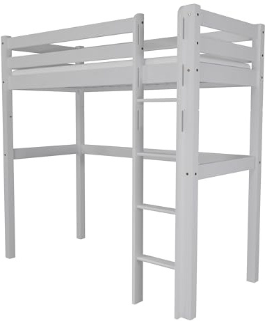 fornera f26 Massivholz Kinderhochbett aus Kernbuche, Stockbett, Hochbett 90x200 cm (Weiß lackiert)