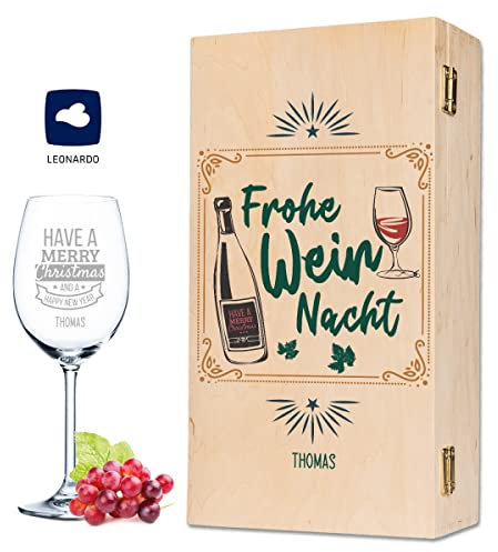 Leonardo - Copas de Vino Personalizadas con Grabado (en Caja de Madera, Regalo para Hombres y Mujeres, Incluye Caja de Madera)