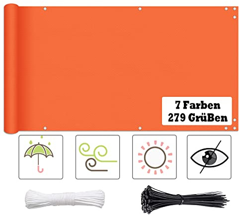 ELINHGO Brise Vue Pas Cher 100x350cm, Brise Vue RéSistant Au Vent, Vent Protection UV Résistant, pour Jardin et Lieu de fête, Piscine, terrasse - Orange