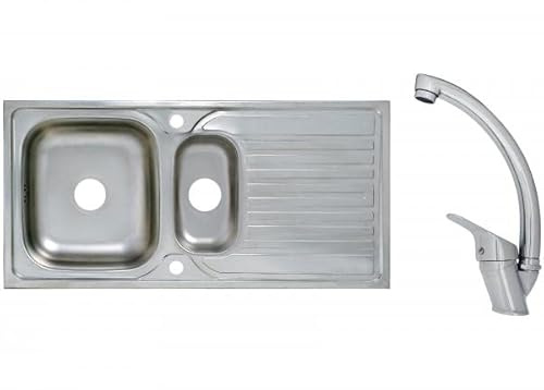 Edelstahleinbauspüle Edelstahlspüle Spüle 100 x 50 cm 1,5 Becken Küchenspüle Einbauspüle Waschbecken inklusive Mega Armatur