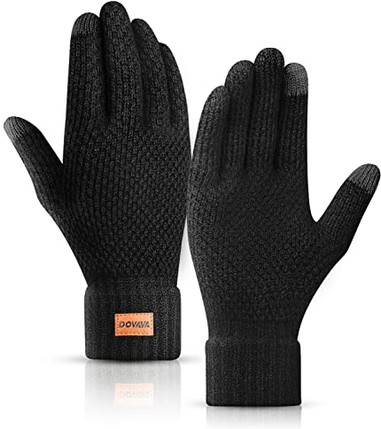 DOVAVA Handschuhe Herren Damen,Winterhandschuhe Touchscreen,Thermo Strickhandschuhe mit Weichem Innenfutter für Laufen Radfahren Freizeit Outdoor (Schwarz