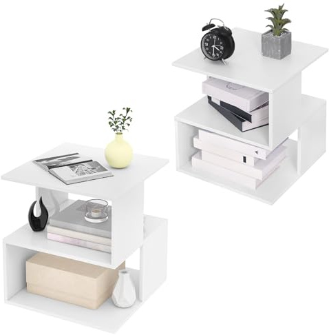 EUGAD Nachttisch 2er Set Weiß mit 2 Ablagen 40x43,5x40 cm | 2 Ablagen; 40x43,5x40 cm; für Schlafzimmer oder Wohnzimmer