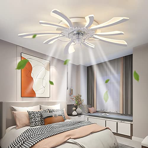 50W Ventilador Con Luz Lámpara LED Regulable 6 Velocidades Reversible Dc Motor Ventilador De Techo Con Luz Y Mando & Bluetooth APP Moderno Silencioso Lámpara Ventilador Techo Para Dormitorio,Blanco