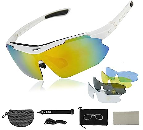 Zequech Polarisierte Fahrradbrille, 5 verschiedene Szenenfunktionen, austauschbare Gläser, Outdoor-Sport, abnehmbares Brillenband, für Fahren, Nacht, Regen, niedrige Sichtbarkeit, Angeln