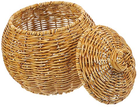 Cabilock Storage Basket Imitation Rattan Woven for Home Bedroom Clothes Storage Basket Lid Sundry for Toy and Clothing Organization