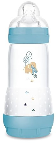 MAM Easy Start Anti-Colic babyflaska (320 ml), särskilt väl accepterad mjölkflaska, babyvattenflaska med golvventil mot kolik och spenen storlek 2, 4 månader, elefant