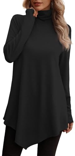 JUSTFASHIONNOW Long Sleeve Tunic Tops for Women Dressy Casual Flowy Blouses for Women 2025 Black Mock Neck Top XXL