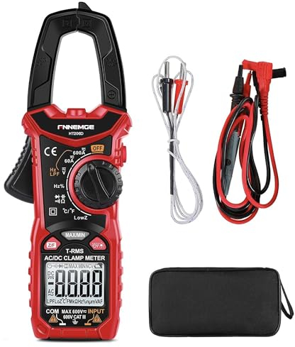 FNNEMGE HT206D - Pinza amperimétrica, Misuratore di Corrente DC/AC: 0-600A, Multimetro a pinza True-RMS 6000 Counts auto-Classificazione, Misura la Capacità di Passaggio (Corrente AC/DC)
