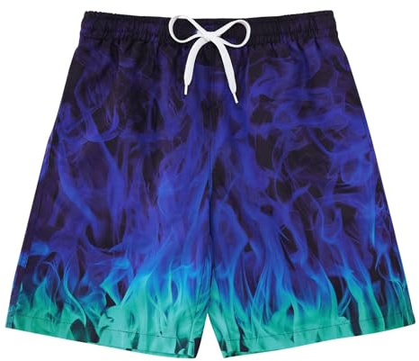 Belovecol Badbyxor för pojkar 3D Blue Flame Grafiska Badbyxor Sport Löpning Baddräkt Board Shorts för strand 7-8 år