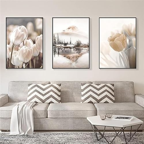 3er Premium Poster Set Schilf Natur Leinwandbilder Moderne Wandbilder Bilder Wohnzimmer Schlafzimmer Boho Pampasgras ohne Rahmen Stilvolle Home Vintage Beige Bilderrahmen（No Rahmen） (A,20x30cm)