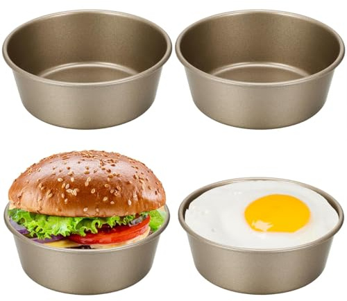 EHOTER 2/4 moldes para freidora de aire de 10 cm, mini bandeja redonda de acero al carbono, antiadherente, para freidora de aire, huevos fritos, magdalenas, sándwiches