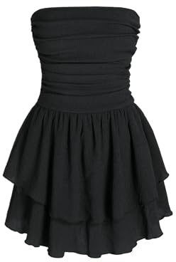 CIDER Women's Summer Cocktail Dress - Tube Ruched Ruffle Mini Dress: Black, XL