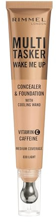 Rimmel Multi-Tasker Wake Me Up 030 Light – Concealer & Foundation 2-in-1, natürlicher Glanz, vegane Formel, 20 ml