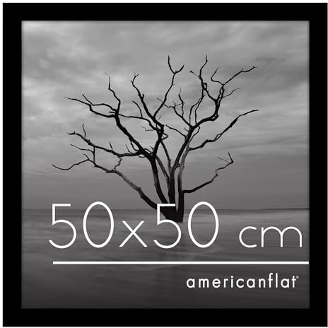 Americanflat 50x50 cm Bilderrahmen aus MDF-Holz mit Plexi-Scheibe - quadratischer Fotorahmen mit integrierter Aufhängung für die Wand - Schwarz